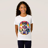 かわいいアニメートされた子犬の首輪 Tシャツ (正面フル)