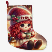かわいいアニメ人形 ラージクリスマスストッキング (正面)