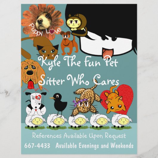かわいいアニメ動物がたくさんペットシッター チラシ (正面)