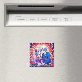 かわいいアニメ夫婦、花とハート マグネット (インサイチュ (食洗機))