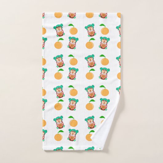 かわいいアニメ女の子のパターン バスタオルセット (ハンドタオル)