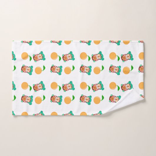 かわいいアニメ女の子のパターン バスタオルセット (ハンドタオル)