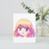 かわいいアニメ女カラフルの子の髪クリエイティブマンガ ポストカード (スタンド正面)