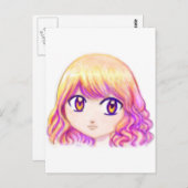 かわいいアニメ女カラフルの子の髪クリエイティブマンガ ポストカード (正面/裏面)