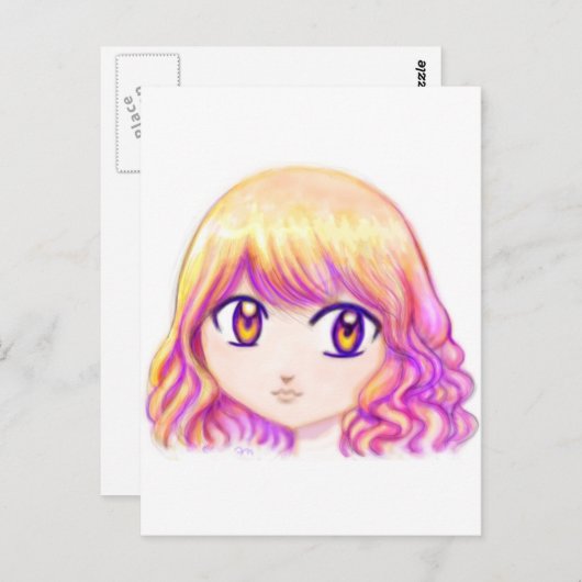 かわいいアニメ女カラフルの子の髪クリエイティブマンガ ポストカード (正面/裏面)