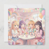 かわいいアニメ女子のアイスクリーム誕生日パーティー 招待状 (正面)