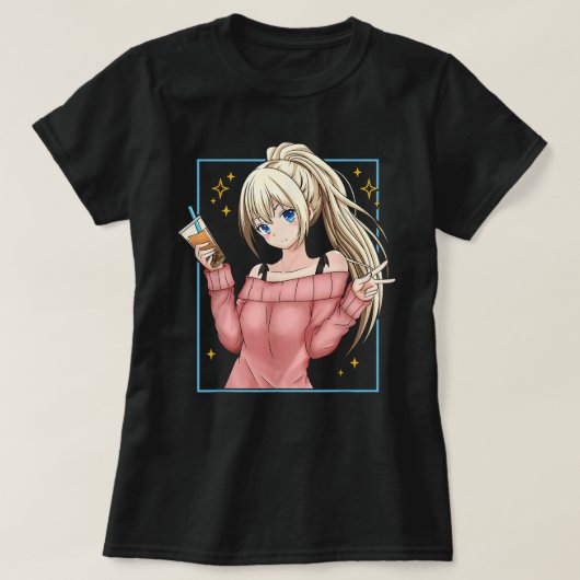 かわいいアニメ女子のタピオカティーアート Tシャツ (デザイン正面)