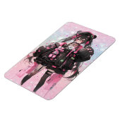 かわいいアニメ女子のピンクと黒のドレス マグネット (左側)