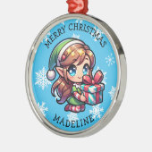 かわいいアニメ女子エルフのクリスマスパーソナルギフト メタルオーナメント (左)