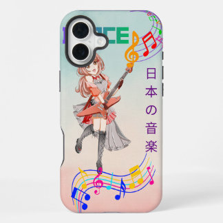 かわいいアニメ女子ギタリスト J-Popミュージック フォンケース iPhone 16 Plusケース
