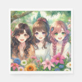 かわいいアニメ女子バースデーパーティー スタンダードランチョンナプキン (正面)