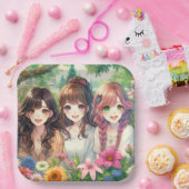 かわいいアニメ女子バースデーパーティー ペーパープレート (パーティー)