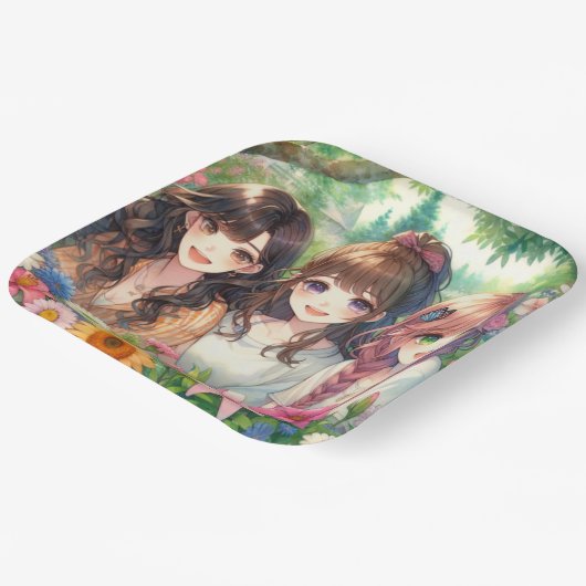 かわいいアニメ女子バースデーパーティー ペーパープレート (傾斜あり)