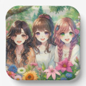 かわいいアニメ女子バースデーパーティー ペーパープレート (正面)