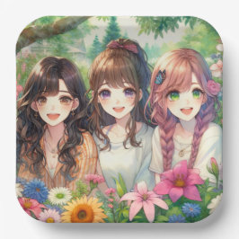 かわいいアニメ女子バースデーパーティー ペーパープレート