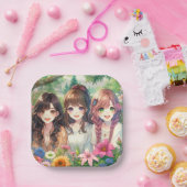 かわいいアニメ女子バースデーパーティー ペーパープレート (パーティー)