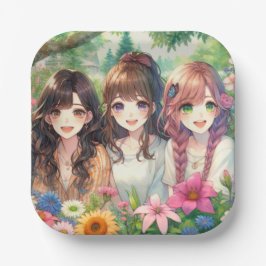 かわいいアニメ女子バースデーパーティー ペーパープレート