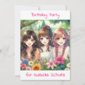 かわいいアニメ女子バースデーパーティー 招待状 (正面)