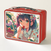 かわいいアニメ女子食べ女子イチゴ メタルランチボックス (裏面)