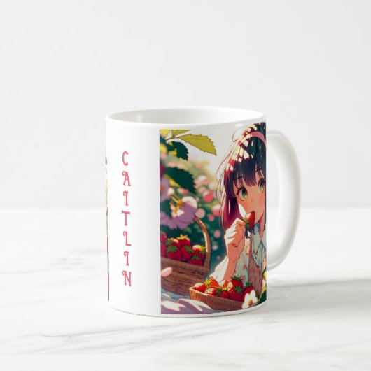 かわいいアニメ女子食べ物女子イチゴ |夏の日 コーヒーマグカップ (正面右)