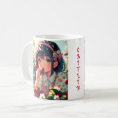 かわいいアニメ女子食べ物女子イチゴ |夏の日 コーヒーマグカップ (正面左)