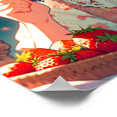 かわいいアニメ女子食べ物女子イチゴ |夏の日 ポスター (角)