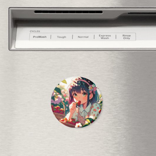 かわいいアニメ女子食べ物女子イチゴ |夏の日 マグネット (インサイチュ (食洗機))
