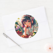 かわいいアニメ女子食べ物女子イチゴ |夏の日 ラウンドシール (封筒)