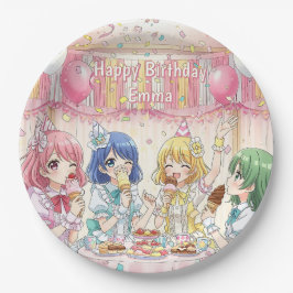 かわいいアニメ娘のアイスの誕生日パーティー ペーパープレート