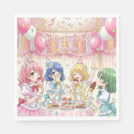 かわいいアニメ娘のアイスクリーム誕生日パーティー スタンダードランチョンナプキン