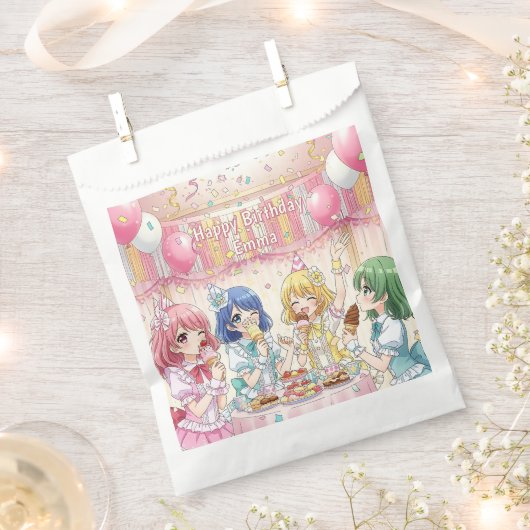 かわいいアニメ娘のアイスクリーム誕生日パーティー フェイバーバッグ (クリップ留めされた状態)