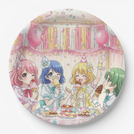 かわいいアニメ娘のアイスクリーム誕生日パーティー ペーパープレート