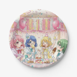 かわいいアニメ娘のアイスクリーム誕生日パーティー ペーパープレート