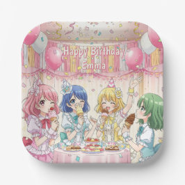かわいいアニメ娘のアイスクリーム誕生日パーティー ペーパープレート