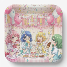 かわいいアニメ娘のアイスクリーム誕生日パーティー ペーパープレート