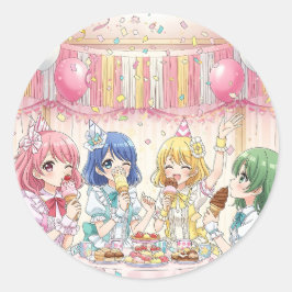 かわいいアニメ娘のアイスクリーム誕生日パーティー ラウンドシール