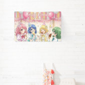 かわいいアニメ娘のアイスクリーム誕生日パーティー 横断幕 (インサイチュ)