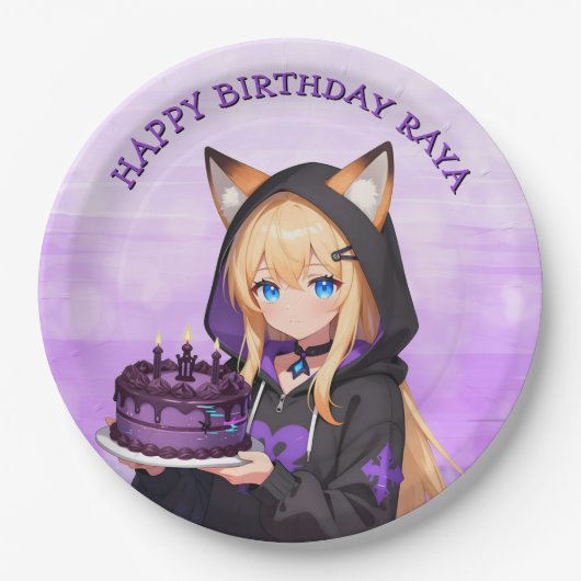かわいいアニメ娘の誕生日パーティー ペーパープレート (正面)