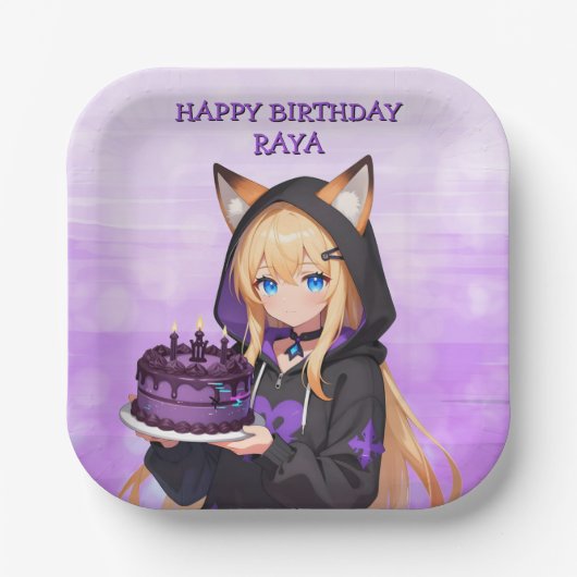 かわいいアニメ娘の誕生日パーティー ペーパープレート (正面)