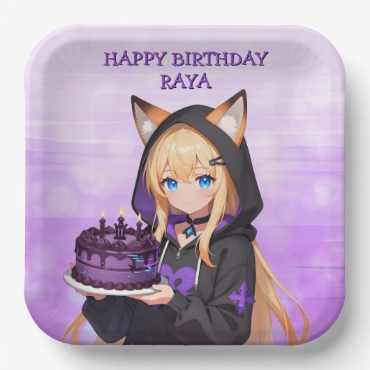 かわいいアニメ娘の誕生日パーティー ペーパープレート (正面)