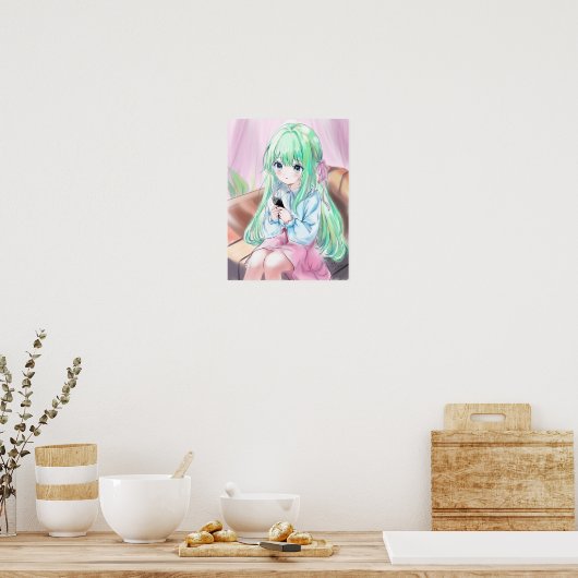 かわいいアニメ小さな女の子イラストレーションポスター ポスター (キッチン)