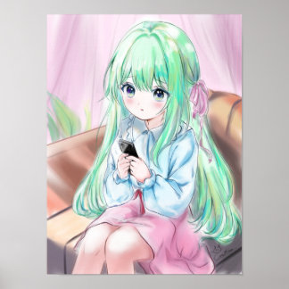 かわいいアニメ小さな女の子イラストレーションポスター ポスター