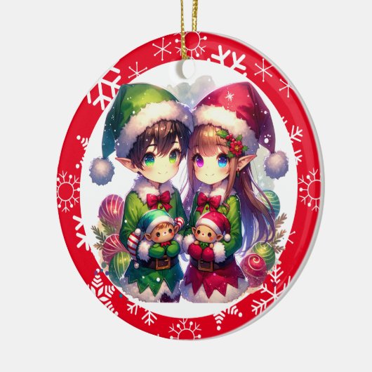 かわいいアニメ小妖精や小人とスノーフレーク・クリスマス セラミックオーナメント (左)