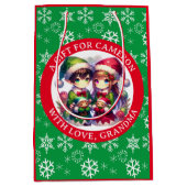 かわいいアニメ小妖精や小人クリスマスパーソナライズされた ミディアムペーパーバッグ (正面)