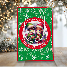 かわいいアニメ小妖精や小人クリスマスパーソナライズされた ミディアムペーパーバッグ