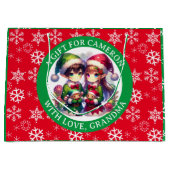 かわいいアニメ小妖精や小人クリスマスパーソナライズされた ラージペーパーバッグ (正面)