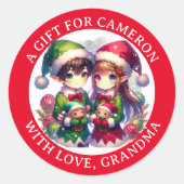 かわいいアニメ小妖精や小人クリスマス | 終了および開始 ラウンドシール (正面)