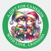 かわいいアニメ小妖精や小人クリスマス | 終了および開始 ラウンドシール (正面)