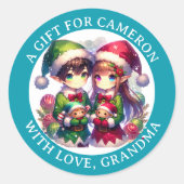 かわいいアニメ小妖精や小人クリスマス | 終了および開始 ラウンドシール (正面)