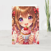 かわいいアニメ少女の誕生日とぬりえページ カード (正面)